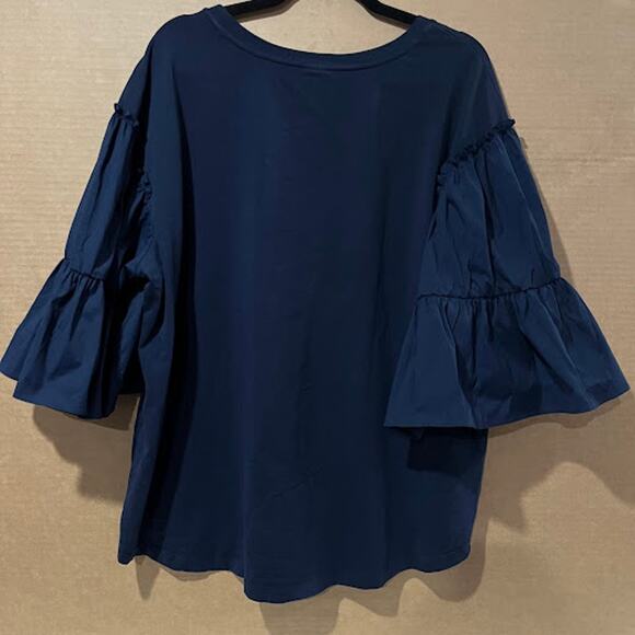 Chico's Shirt Tiered Ruffle Sleeve Navy Size 4 / XXL - Picture 2 of 6